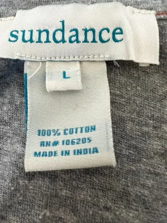 Sundance Boho Henley Top L Gray Southwest Cuffs Soft Cotton Serenity - Picture 5 of 11